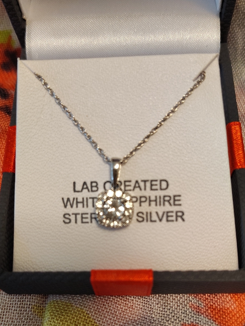 New White Sapphire Sterling Silver Pendant Necklace - Picture 5 of 6